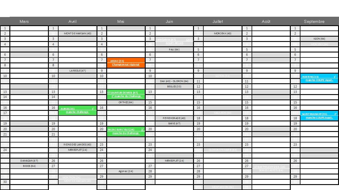 Calendrier ecole de velo